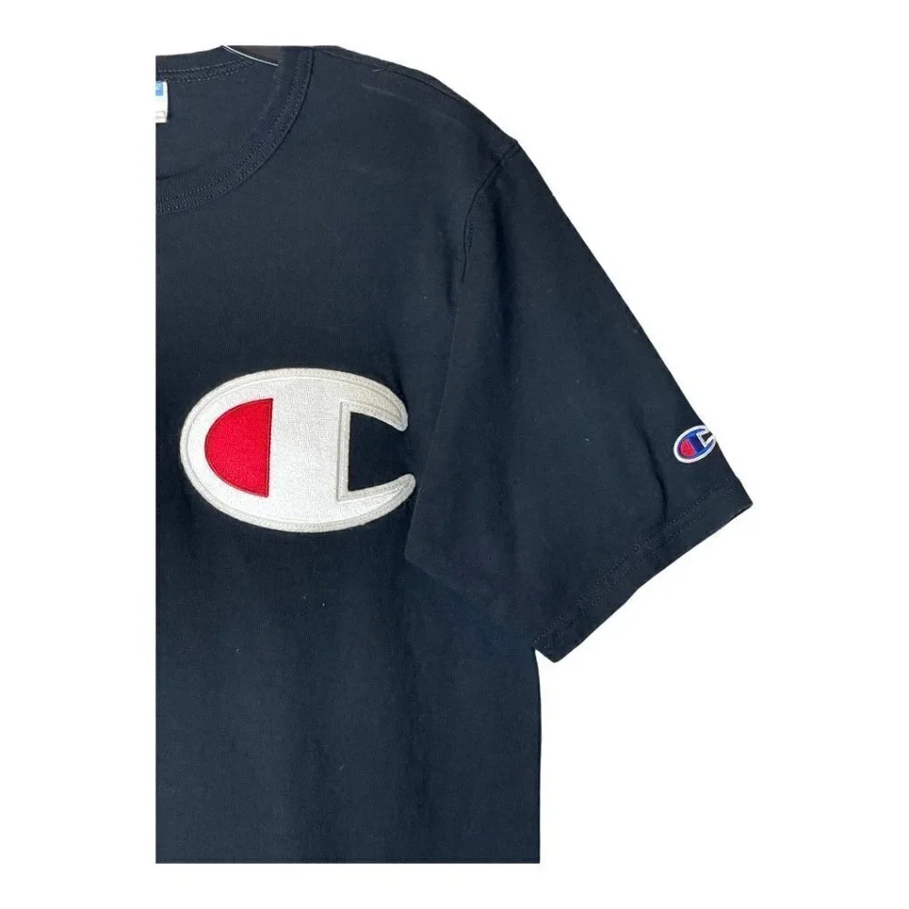 Champion Black Patriotic C Logo Cotton Short Sleeve Crew Neck Tee Size M - Picture 4 of 6